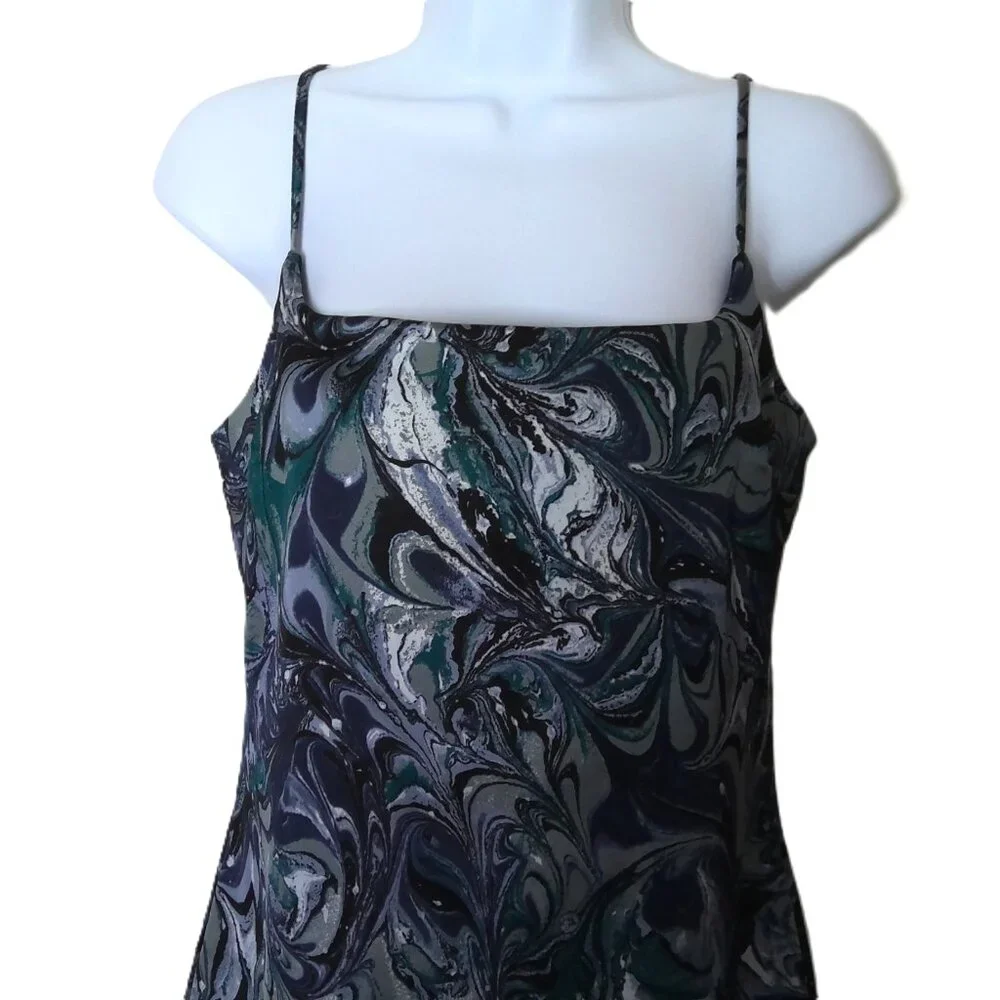 New Abercrombie & Fitch Dress Marbled Floral Blue Watercolor Midi Stretch NWT  M